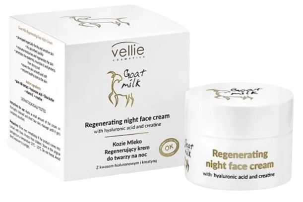 Crema regeneranta de noapte cu Acid Hialuronic Goat Milk, 50ml, Vellie — preț și oferte