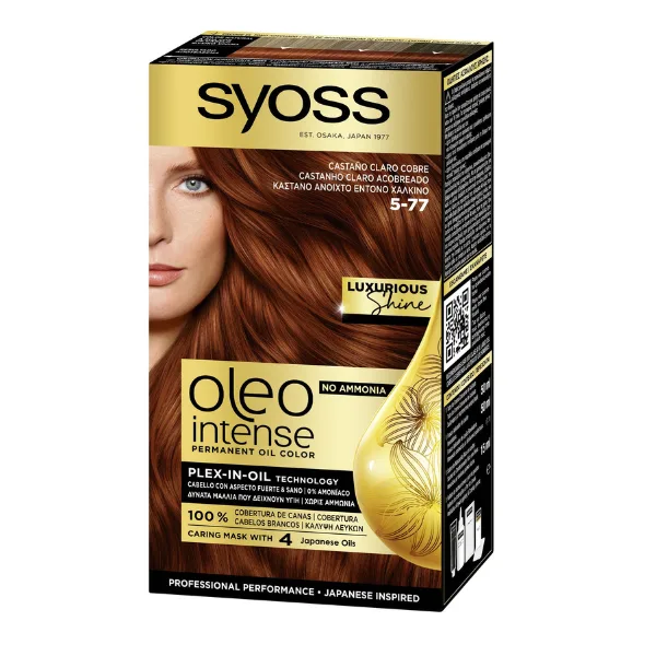 Vopsea de par permanenta fara amoniac 5-77 Saten Roscat Stralucitor 3/23 Color Oleo Intense, 115ml, Syoss — preț și oferte