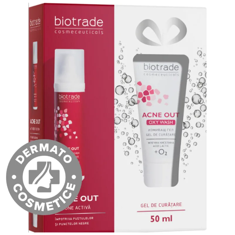 Pachet Acne Out Lotiune activa 60ml + Gel de curatare Oxy Wash 50ml, Biotrade — preț și oferte