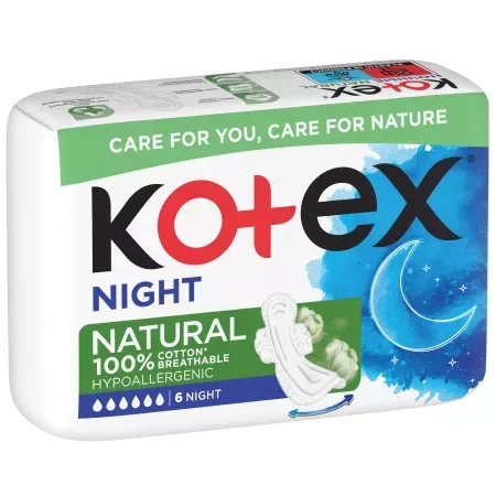 Absorbante de noapte Natural Night, 6 bucati, Kotex — preț și oferte