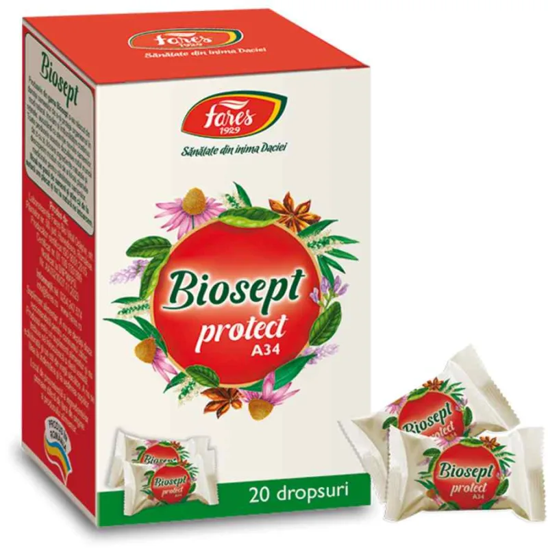 Biosept Protect A34, 20 dropsuri, Fares — preț și oferte