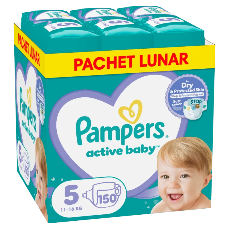 Scutece Active Baby Junior Marimea 5 pentru 11-16 kg, 150 bucati, Pampers — preț și oferte