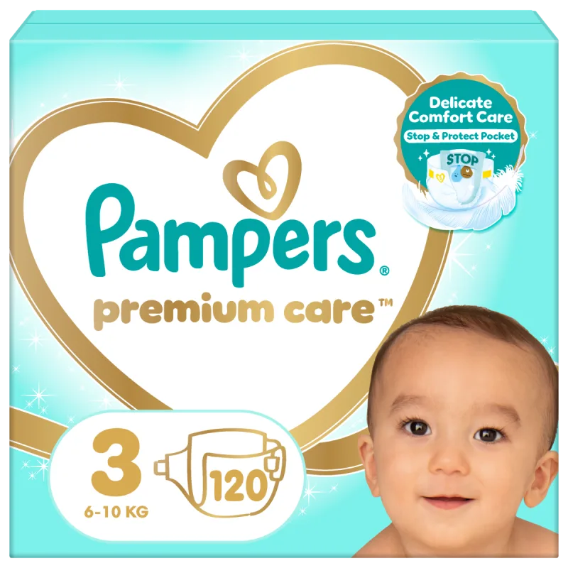Scutece Premium Care Nr.3 pentru 6-10 kg, 120 bucati, Pampers — preț și oferte