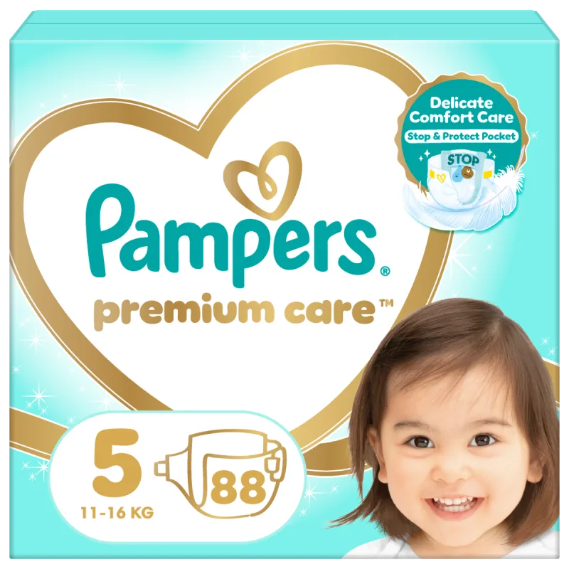 Scutece Premium Care Nr.5 pentru 11-16 kg, 88 bucati, Pampers — preț și oferte