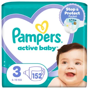 Scutece Active Baby Mega Box, Marimea 3, 6-10 kg, 152 bucati, Pampers