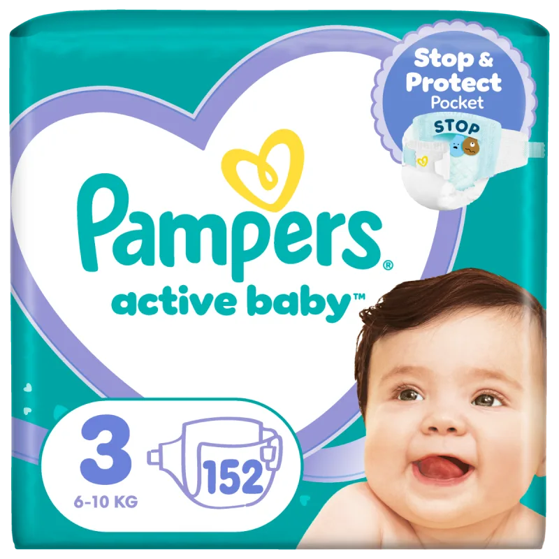 Scutece Active Baby Mega Box, Marimea 3, 6-10 kg, 152 bucati, Pampers — preț și oferte