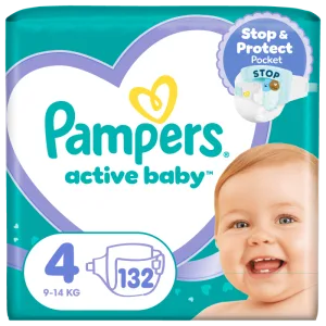 Scutece pentru copii Active Baby Mega Box Marimea 4 9 -14kg, 132 bucati, Pampers
