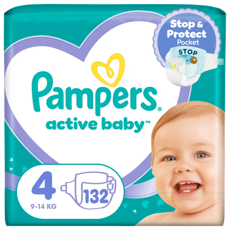 Scutece pentru copii Active Baby Mega Box Marimea 4 9 -14kg, 132 bucati, Pampers — preț și oferte