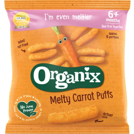 Snack din porumb cu morcovi +6 luni Bio, 20g, Organix — preț și oferte