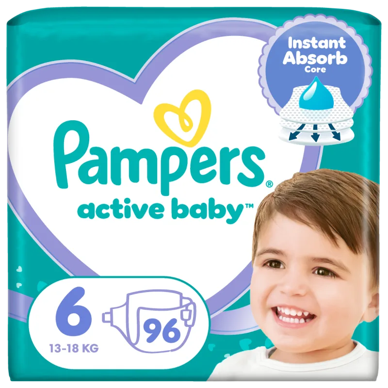 Scutece Active Baby Mega Box Marimea 6 pentru 13 -18 kg, 96 bucati, Pampers — preț și oferte