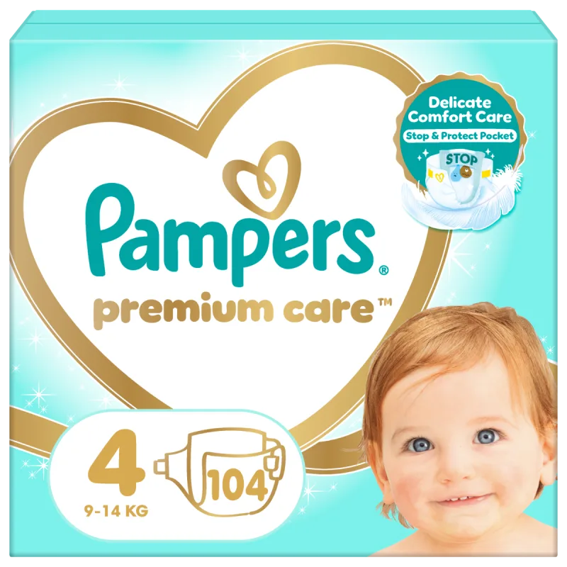 Scutece Premium Care Nr.4 pentru 9-14 kg, 104 bucati, Pampers — preț și oferte