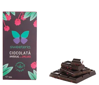 Ciocolata amaruie 70% cu zmeura si indulcitor, 100g, Sweeteria — preț și oferte