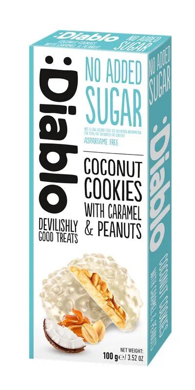 Fursecuri fara zahar cu cocos caramel si arahide, 100g, Diablo — preț și oferte