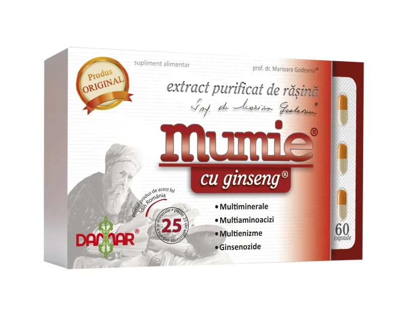 Extract purificat de rasina Mumie cu Ginseng, 60 capsule, Damar Damar General Trading — preț și oferte