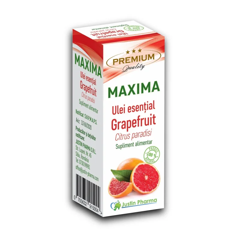 Ulei esential de grapefruit Maxima, uz intern, 10 ml, Justin Pharma — preț și oferte