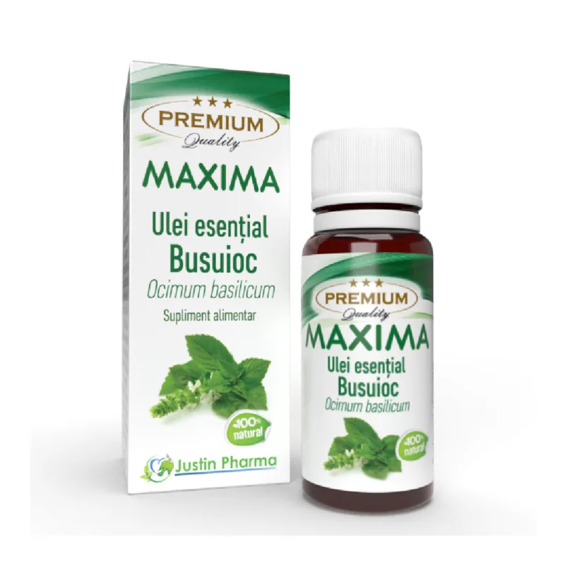 Ulei esential de busuioc Maxima, uz intern, 10 ml, Justin Pharma — preț și oferte
