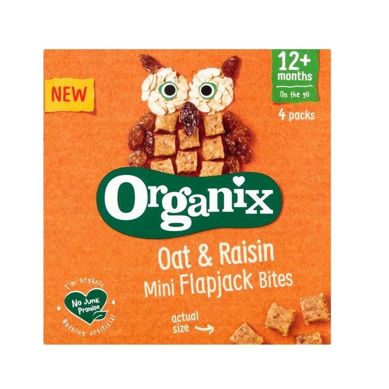 Flapjack cubulete moi din ovaz integral si stafide 12+ luni Bio, 4 x 20g, Organix — preț și oferte