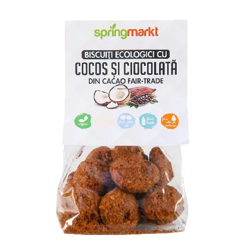 Biscuiti Eco cu ciocolata Fair-Trade si Cocos, 100g, Springmarkt — preț și oferte