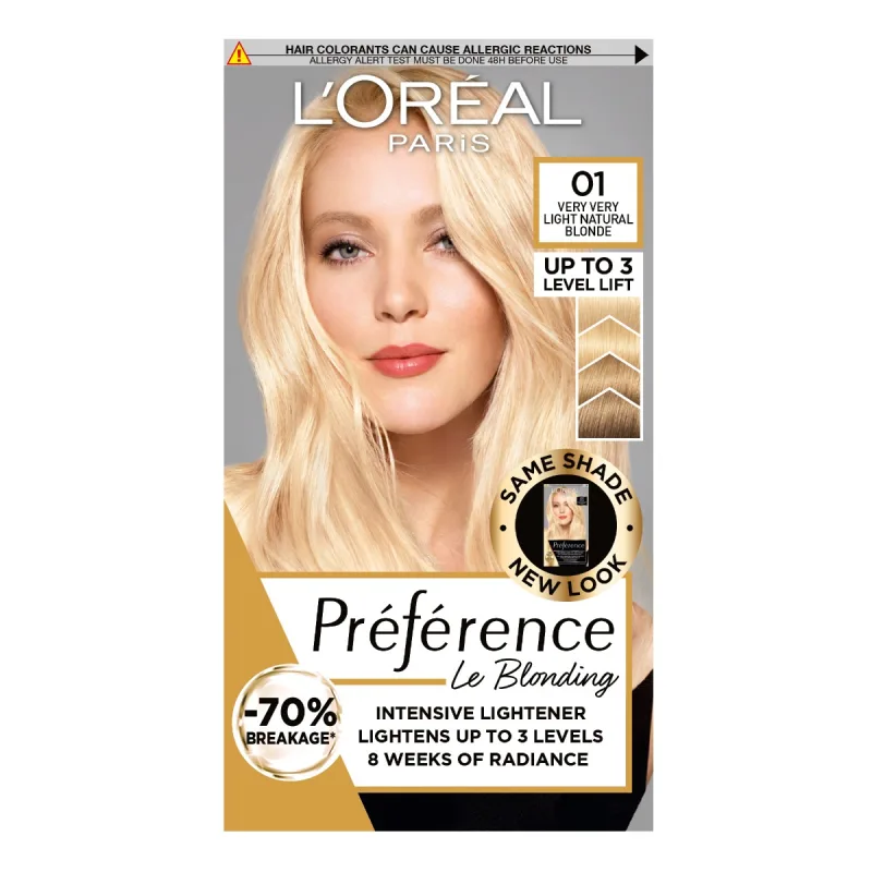 Vopsea de par permanenta cu amoniac Preference Le Blonding 01 Blond Natural foarte deschis, 178ml, L'Oreal Paris — preț și oferte