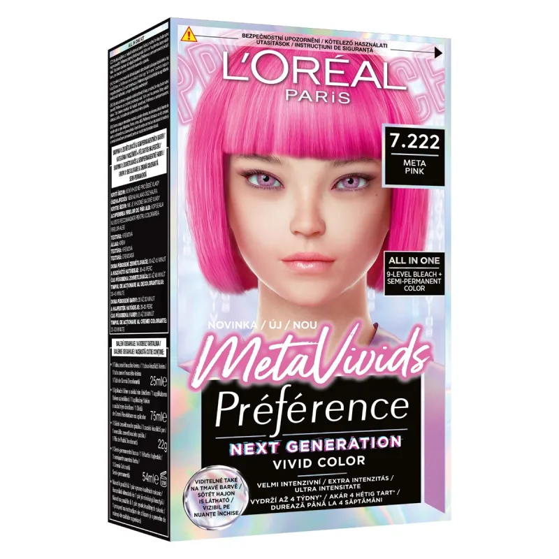 Vopsea de par semi-permanenta Preference MetaVivids 7.222 Meta Pink, 154ml, L'Oreal Paris — preț și oferte