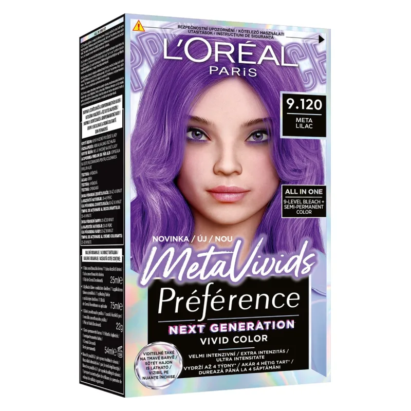Vopsea de par semi-permanenta Preference MetaVivids 9.120 Meta Lilac, 154ml, L'Oreal Paris — preț și oferte