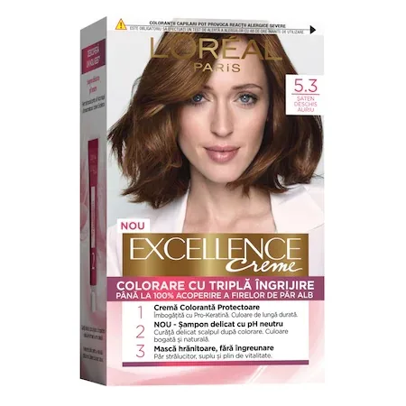 Vopsea de par permanenta Excellence Creme 5.3 Saten Deschis Auriu, 192ml, L'Oreal Paris — preț și oferte
