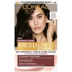Vopsea de par permanenta fara amoniac Excellence Universal Nudes 2U Darkest Brown, 192ml, L'Oreal Paris