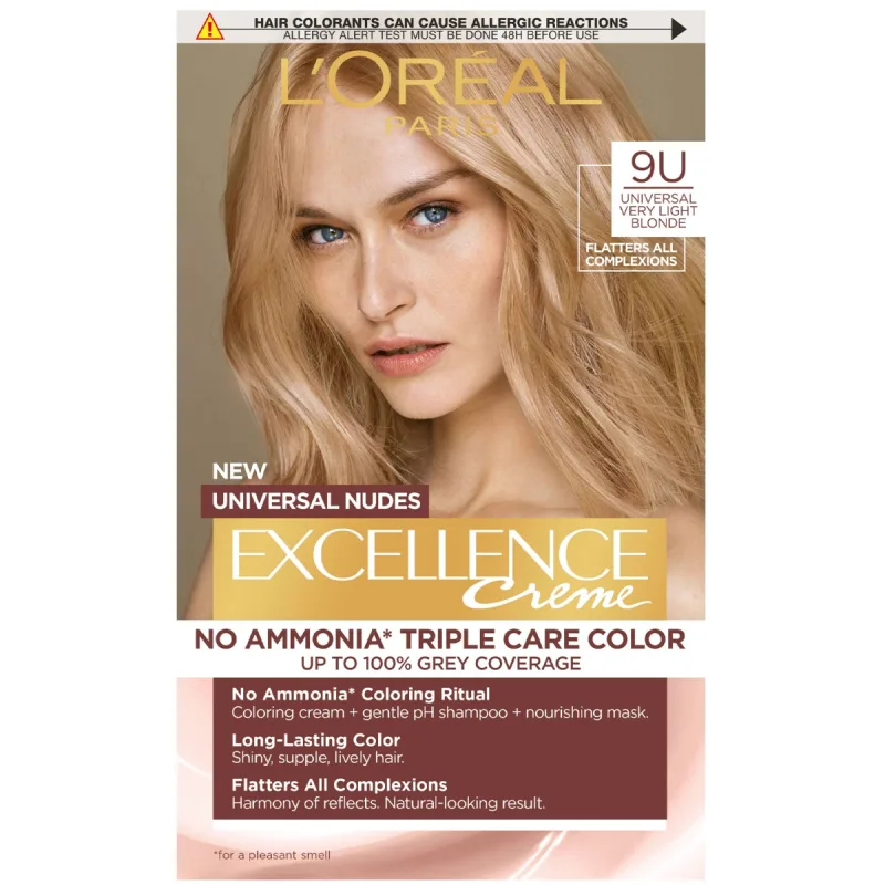 Vopsea de par permanenta fara amoniac Excellence Universal Nudes 9U Very Light Blonde, 192ml, L'Oreal Paris — preț și oferte