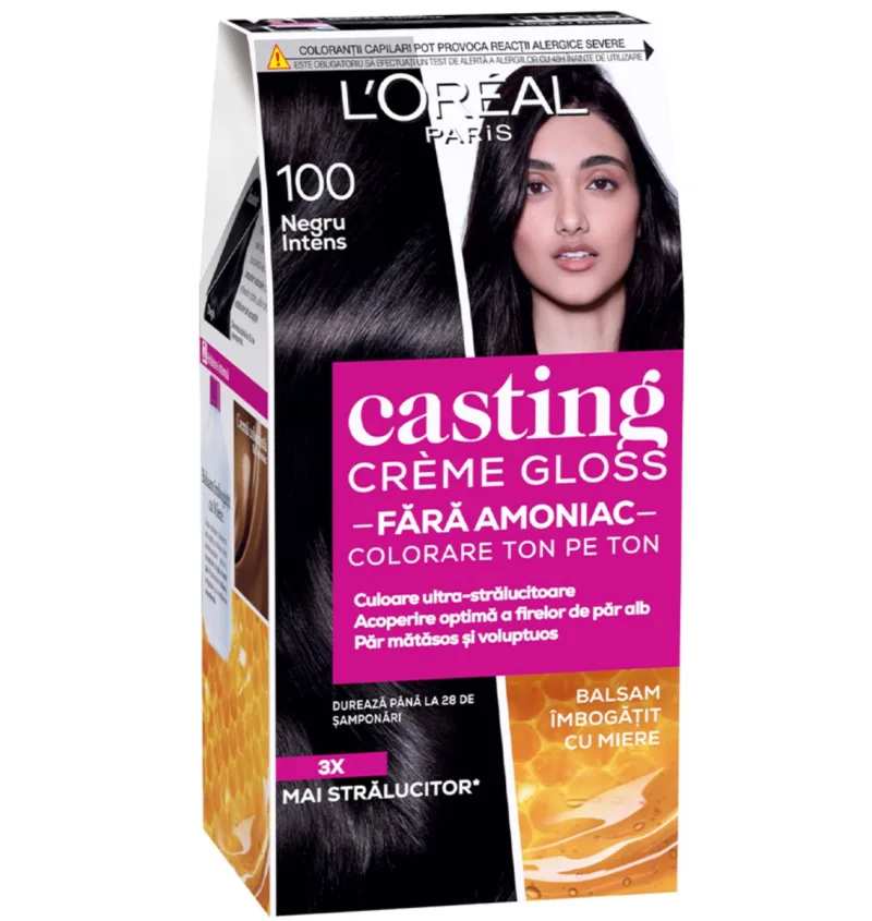 Vopsea de par semi-permanenta fara amoniac Casting Creme Gloss 100 Black Licorice, 180ml, L'Oreal Paris — preț și oferte