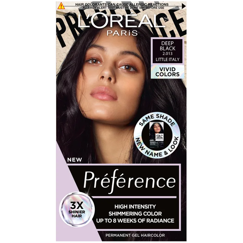 Vopsea de par permanenta cu amoniac Preference Vivid Colours 2.013 Deep Black, 204ml, L'Oreal Paris — preț și oferte