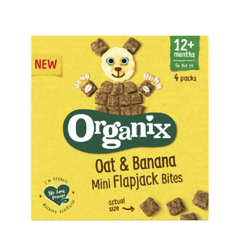 Flapjack cubulete moi din ovaz integral si banane 12+ luni Bio, 4 x 20g, Organix — preț și oferte