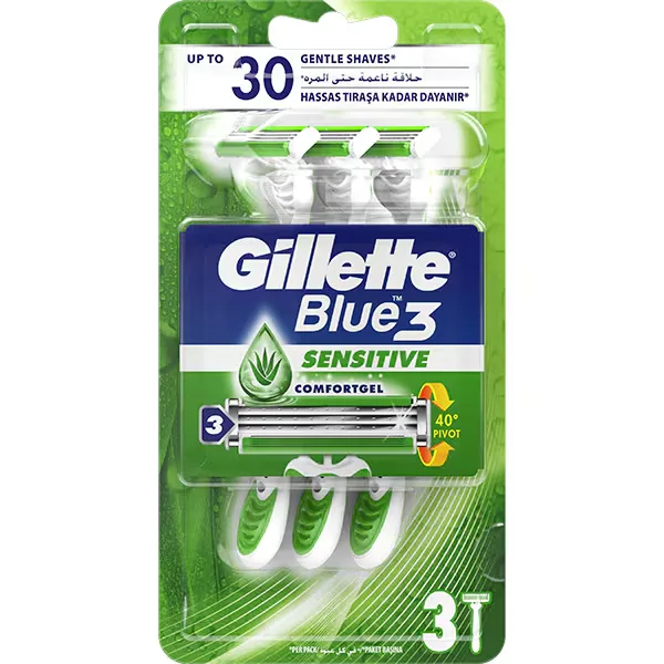 Set aparat de ras Blue3 Sensitive Comfort Gel Aloe, 3 bucati, Gillette — preț și oferte