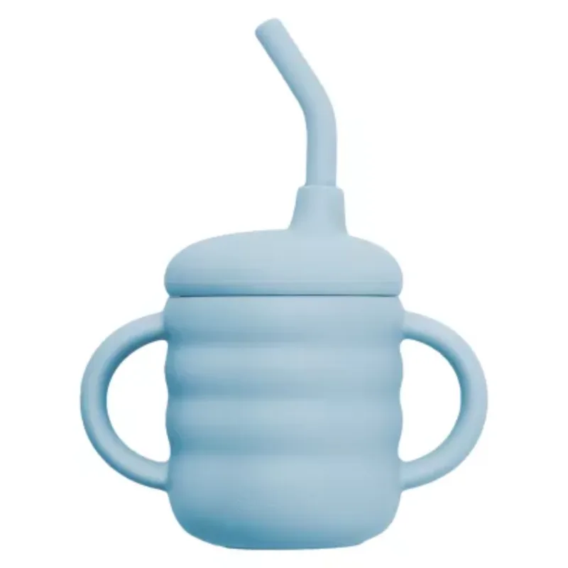 Cana din silicon cu pai, 6 luni+, Aqua Blue, Appekids — preț și oferte