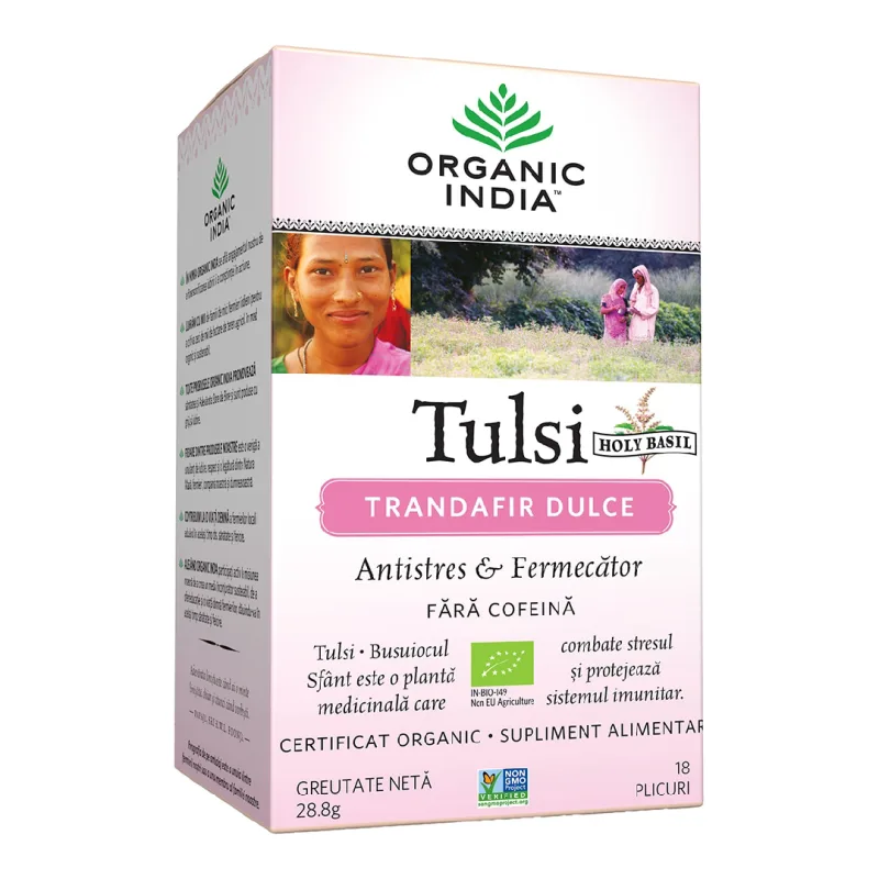 Ceai Tulsi Trandafir Dulce, 18 plicuri, Organic India — preț și oferte