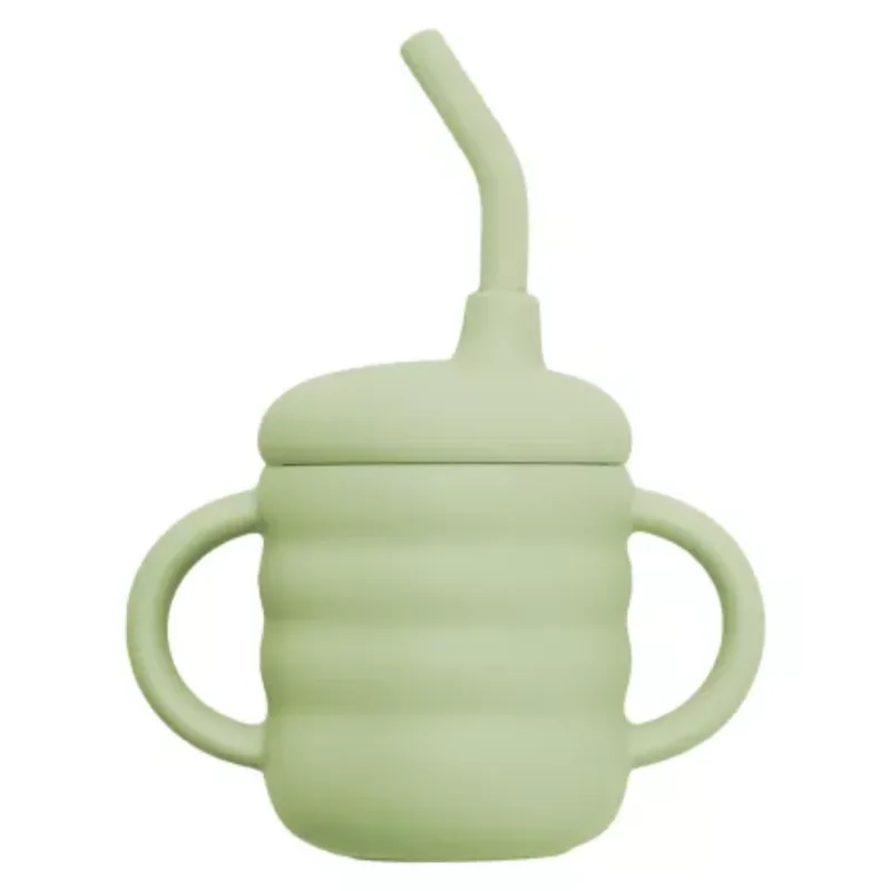 Cana din silicon cu pai, 6 luni+, Raw Green, Appekids — preț și oferte