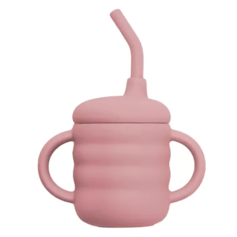 Cana din silicon cu pai, 6 luni+, Old Rose, Appekids — preț și oferte