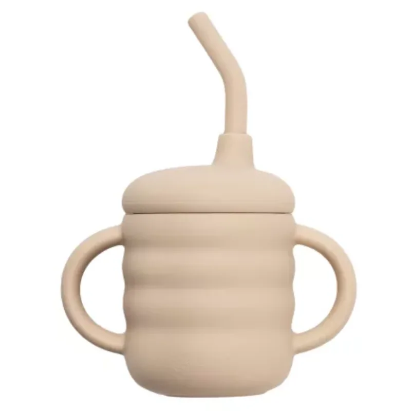 Cana din silicon cu pai, 6 luni+, Bubble Beige, Appekids — preț și oferte