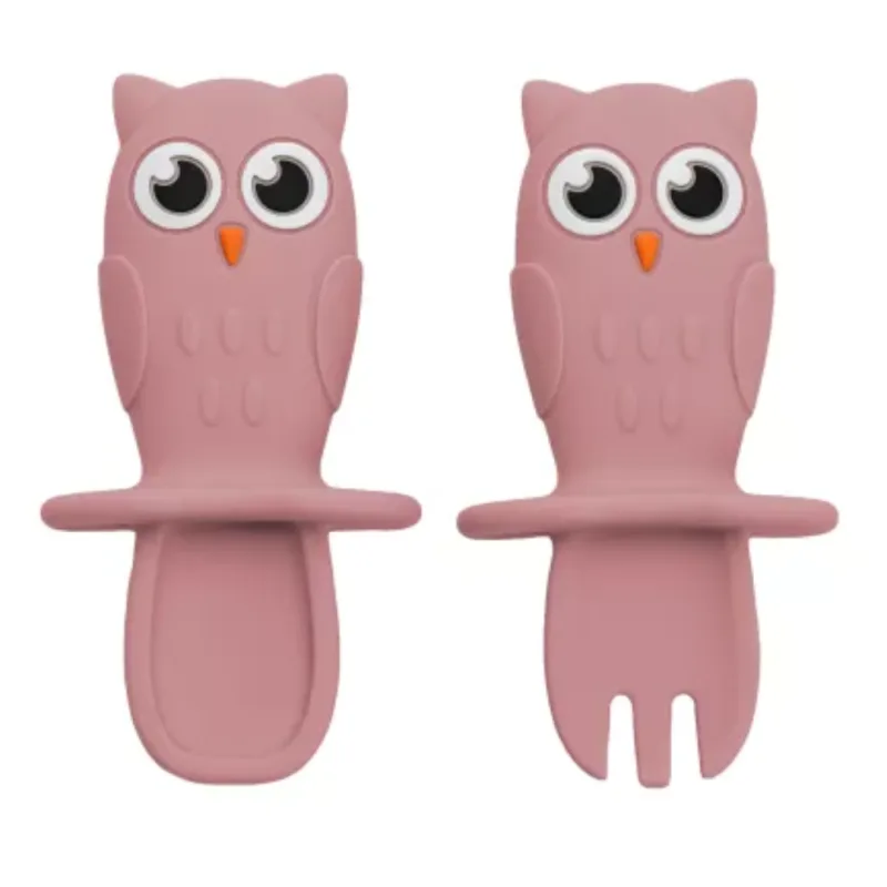 Set Tacamuri din silicon Bufnita, 6 luni+, Old Rose, Appekids — preț și oferte