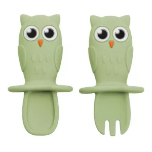 Set tacamuri din silicon Bufnita, 6 luni+, Raw Green, Appekids