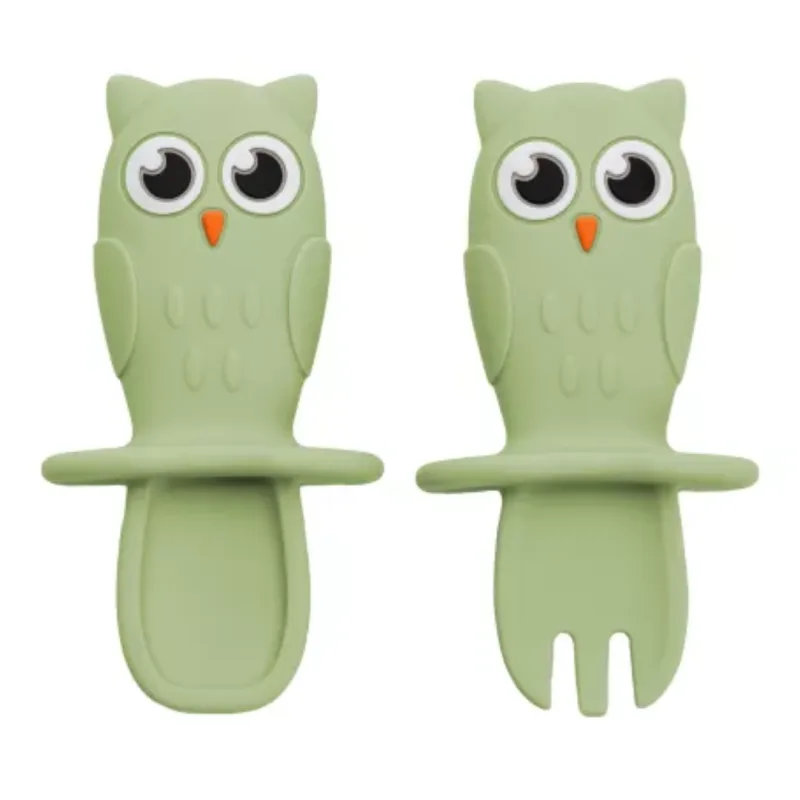 Set tacamuri din silicon Bufnita, 6 luni+, Raw Green, Appekids — preț și oferte