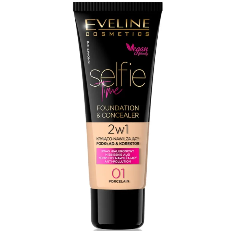 Fond de ten & corector Selfie Time 01 Porcelain, 30ml, Eveline Cosmetics — preț și oferte