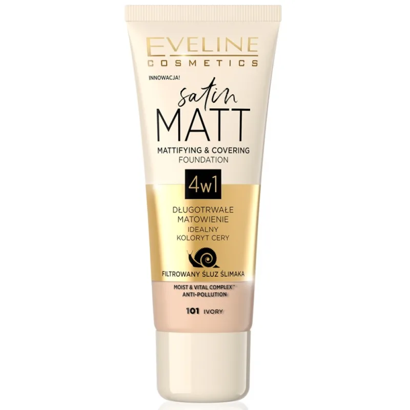 Fond de ten Satin Matt Mattifying & Covering 101 Ivory, 30ml, Eveline Cosmetics — preț și oferte