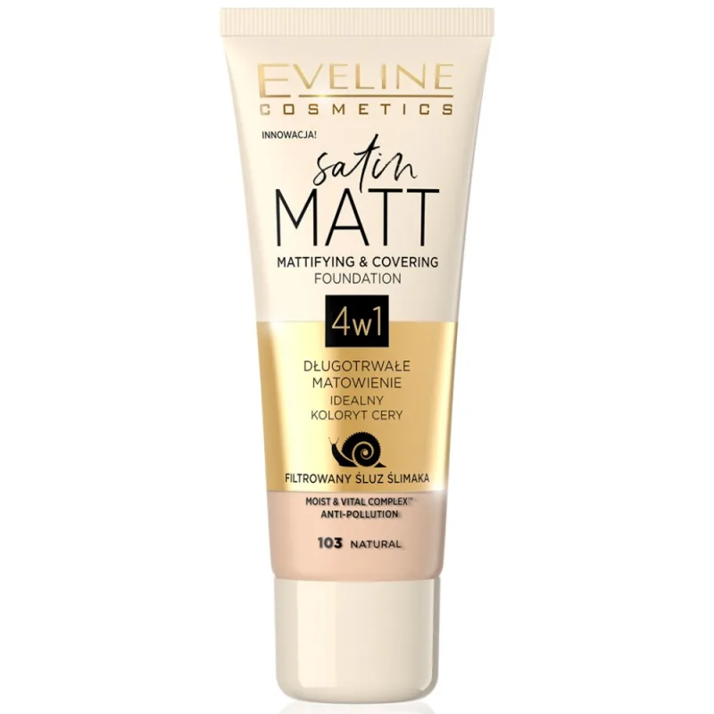 Fond de ten Satin Matt Mattifying & Covering 103 Natural, 30ml, Eveline Cosmetics — preț și oferte