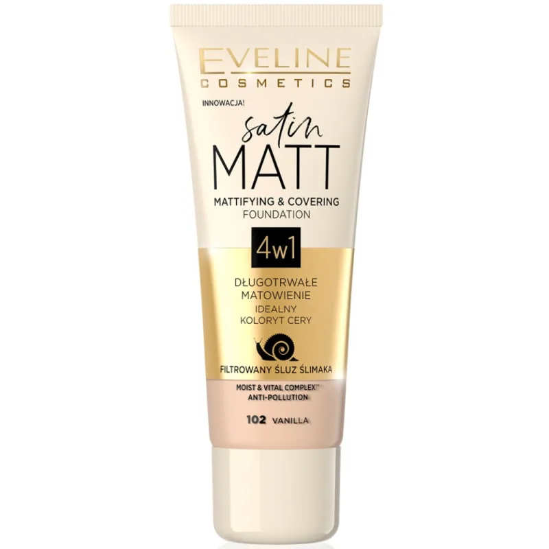 Fond de ten Satin Matt Mattifying & Covering 102 Vanilla, 30ml, Eveline Cosmetics — preț și oferte