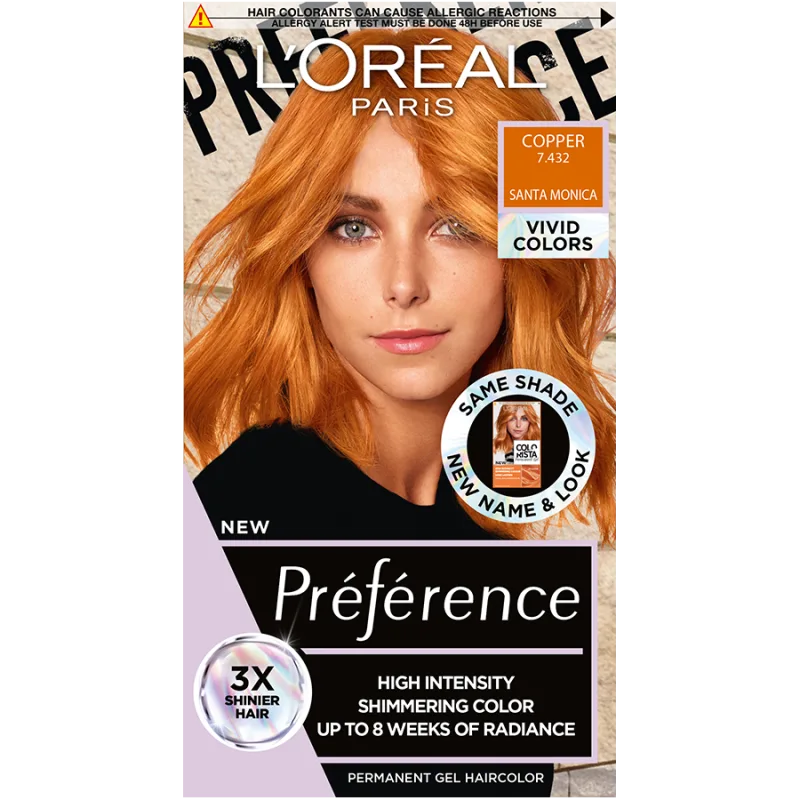 Vopsea de par permanenta cu amoniac Preference Vivid Colours 7.432 Copper, 204ml, L'Oreal Paris — preț și oferte