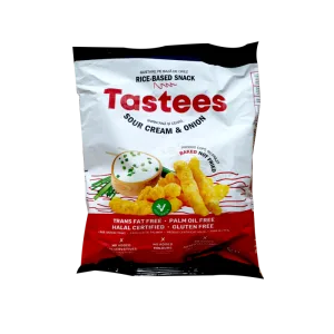 Snack din orez cu aroma de smantana si ceapa, 65g, Tastees
