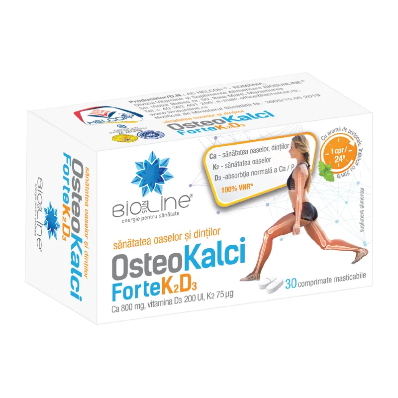 Osteo Kalci Forte K2D3, 30 comprimate masticabile, BioSunLine — preț și oferte