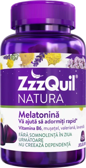 Melatonina Vitamina B6 Valeriana si Lavanda Natura, 60 jeleuri, ZzzQuil