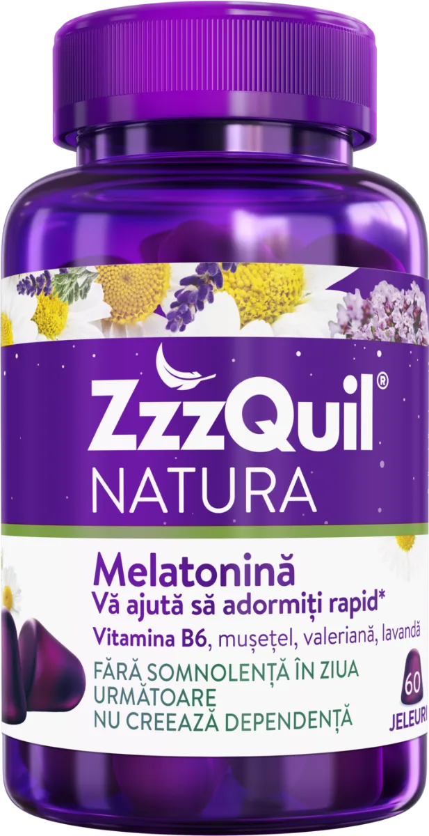 Melatonina Vitamina B6 Valeriana si Lavanda Natura, 60 jeleuri, ZzzQuil ZZZQUIL NATURA — preț și oferte