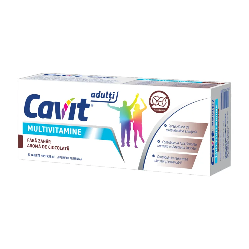 Multivitamine cu aroma de ciocolata fara zahar Adulti, 20 tablete, Cavit — preț și oferte
